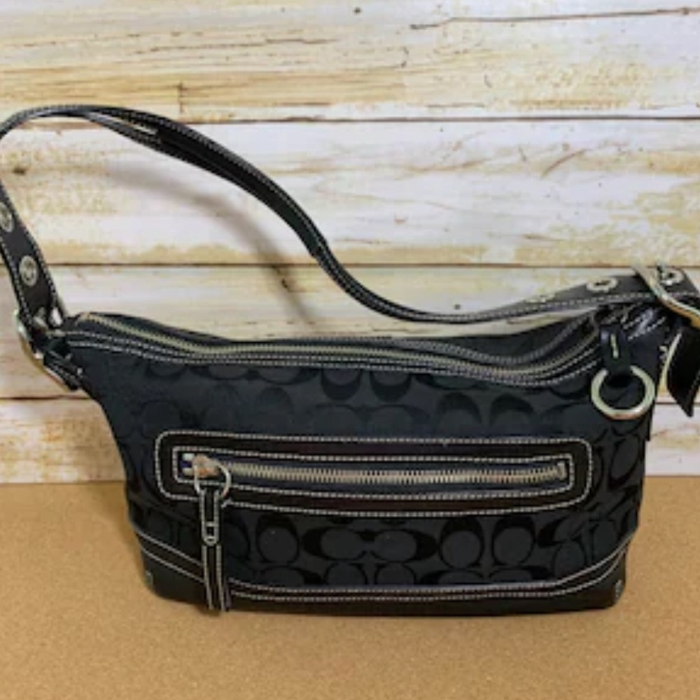 SOLD  Vintage Y2K Coach East West Mono Signature C Hobo Leather Shoulder Bag